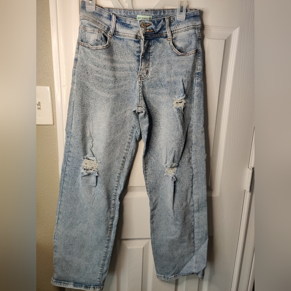 Light Blue Distressed Flare Jeans